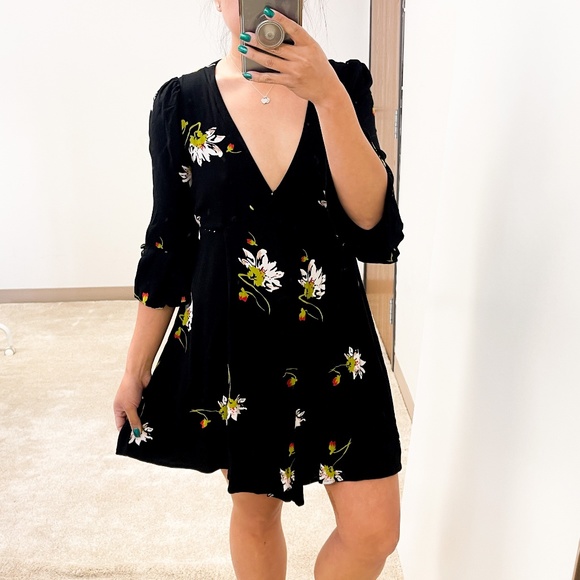 Free People | Wrap Mini Dress Time On My Side Floral Black V-neck | XS